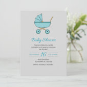 ベビーカーモダン付きグレーベビーシャワー招待状 シーズンカード (スタンド正面)