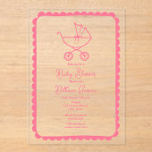 ベビーカー手描きピ縁どックガール赤ちゃんシャワー アクリル招待状 (正面)