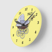 ベビーカー漫画イラストレーション ラウンド壁時計 (傾斜)