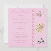ベビーカー、靴、おしゃぶり、パール ベビーシャワー 招待状 (裏面)