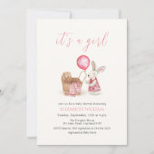 ベビーカーBunnyバルーンガールベビーシャワー 招待状 (正面)