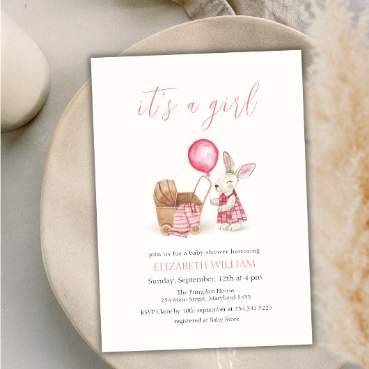ベビーカーBunnyバルーンガールベビーシャワー 招待状