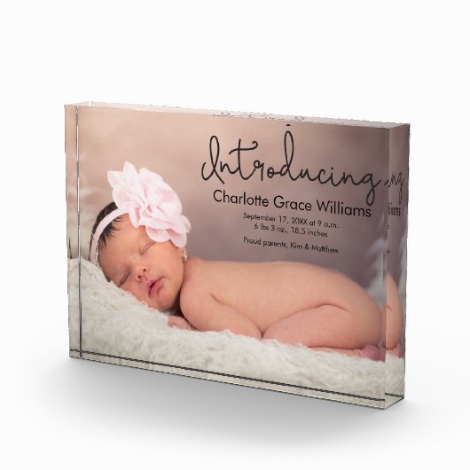 ベビーガーパーソナライズされたル誕生アナウンスフレーム フォトブロック (右)