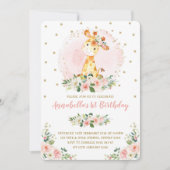 ベビーガーリーキリン赤面金ゴールドフローラ1日目の誕生日 招待状 (正面)