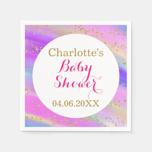 ベビーガーリーシャワーカラフルユニコーン金ゴールドグリッター スタンダードカクテルナプキン (正面)