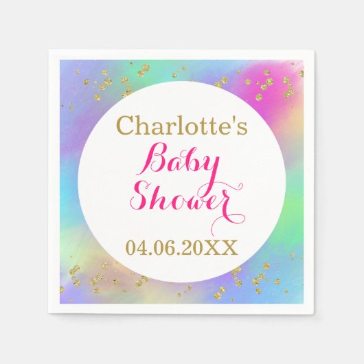 ベビーガーリーシャワーカラフルユニコーン金ゴールドグリッター スタンダードカクテルナプキン (正面)