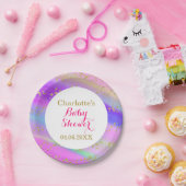 ベビーガーリーシャワーカラフルユニコーン金ゴールドグリッター ペーパープレート (パーティー)