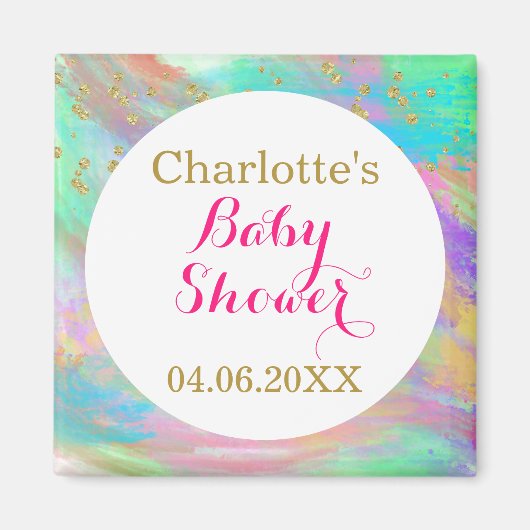 ベビーガーリーシャワーカラフルユニコーン金ゴールドグリッター マグネット (正面)