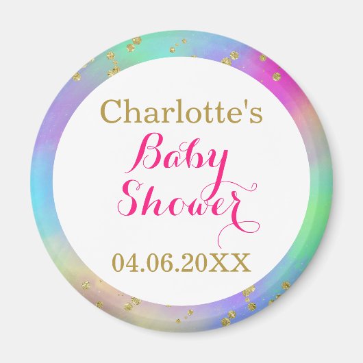 ベビーガーリーシャワーカラフルユニコーン金ゴールドグリッター マグネット (正面)
