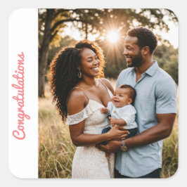 ベビーガールおめでとうピンク写真シール スクエアシール