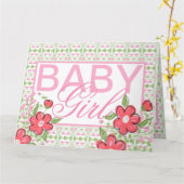 ベビーガールおめでとう紙グリーティング カード (黄色い花)