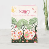ベビーガールお洒落ツリー名前をカスタムするピンク カード (正面)