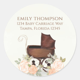 ベビーガールかわいいヴィンテージキャリッジ差出人住所 ラウンドシール