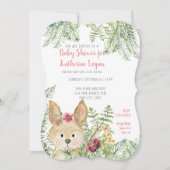 ベビーガールがウッドランド動物ウサギのフローラアート 招待状 (正面)