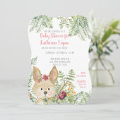ベビーガールがウッドランド動物ウサギのフローラアート 招待状 (スタンド正面)