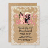 ベビーガールがレース素朴の赤ちゃんシャワーを醸造 招待状 (正面/裏面)