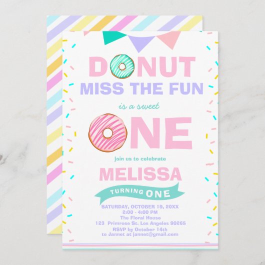 ベビーガールが誕生日をスプリン恋しく思クしおもしろい 招待状 (正面/裏面)