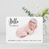 ベビーガールこんにちはオーバーレイ写真ミニマルモダンリスト 案内状 (スタンド正面)