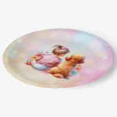 ベビーガールとアプリコットプードル ペーパープレート (アングル)