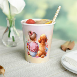ベビーガールとアプリコットプードル 紙コップ