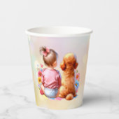 ベビーガールとアプリコットプードル 紙コップ (正面)