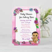 ベビーガールとテディベアーピンク赤ちゃんシャワー民族 招待状 (スタンド正面)