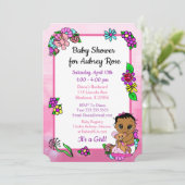 ベビーガールとテディベアーピンク赤ちゃんシャワー民族 招待状 (スタンド正面)