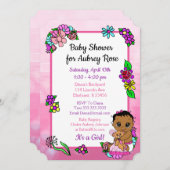ベビーガールとテディベアーピンク赤ちゃんシャワー民族 招待状 (正面/裏面)