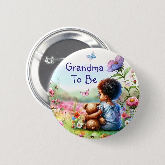 ベビーガールとテディベア赤ちゃんシャワーおばあちゃん 缶バッジ (正面&裏面)