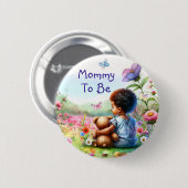 ベビーガールとテディベア赤ちゃんシャワーお母さん 缶バッジ (正面&裏面)