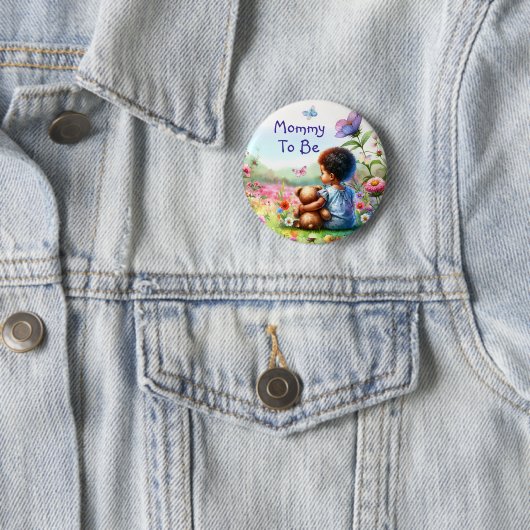 ベビーガールとテディベア赤ちゃんシャワーお母さん 缶バッジ (インサイチュ)