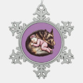 ベビーガールとドイツの羊飼い スノーフレークピューターオーナメント (正面)