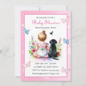 ベビーガールと子犬のベビーシャワー招待状 招待状 (正面)