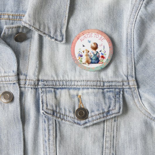 ベビーガールと子犬の赤ちゃんシャワー叔母になる 缶バッジ (インサイチュ)