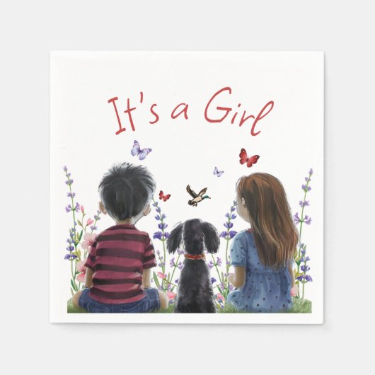 ベビーガールと子犬 |女の子の水色 スタンダードカクテルナプキン (正面)