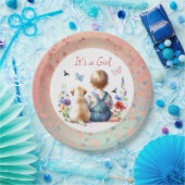 ベビーガールと子犬 |女の子の水色 ペーパープレート (パーティー)