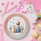 ベビーガールと子犬 |女の子の水色 ペーパープレート (パーティー)