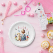 ベビーガールと子犬 |女の子の水色 ペーパープレート (パーティー)
