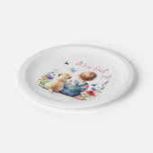 ベビーガールと子犬 |女の子の水色 ペーパープレート (アングル)