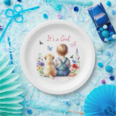 ベビーガールと子犬 |女の子の水色 ペーパープレート (パーティー)