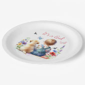 ベビーガールと子犬 |女の子の水色 ペーパープレート (アングル)