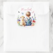 ベビーガールと子犬 |女の子の水色 ラウンドシール (バッグ)