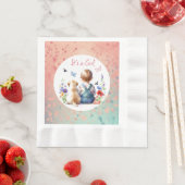 ベビーガールと子犬 |女の子の水色 縁ありランチョンナプキン (インサイチュ)