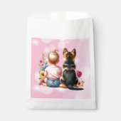ベビーガールと子犬 | 赤ちゃんシャワー フェイバーバッグ (正面)