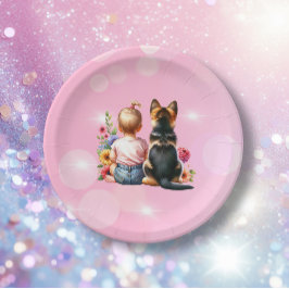 ベビーガールと子犬 | 赤ちゃんシャワー ペーパープレート