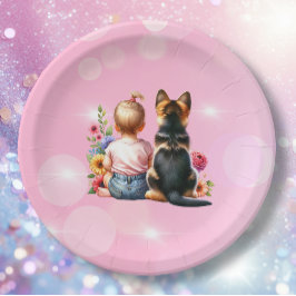 ベビーガールと子犬 | 赤ちゃんシャワー ペーパープレート