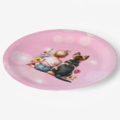 ベビーガールと子犬 | 赤ちゃんシャワー ペーパープレート (アングル)