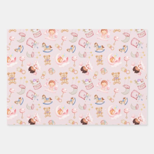 ベビーガールと少年をテーマにした ラッピングペーパーシート (正面)