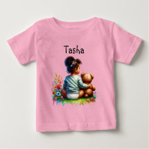 ベビーガールと彼女のテディベア パーソナライズされた ベビーTシャツ