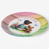 ベビーガールと彼女のテディベア |女の子だ ペーパープレート (アングル)